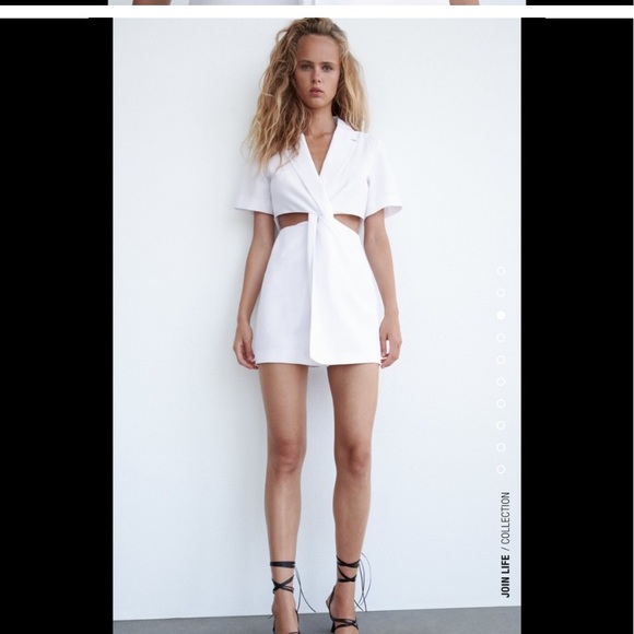 ZARA NEW WOMAN SHORT CUT-OUT BLAZER DRESS WHITE 4661/306
